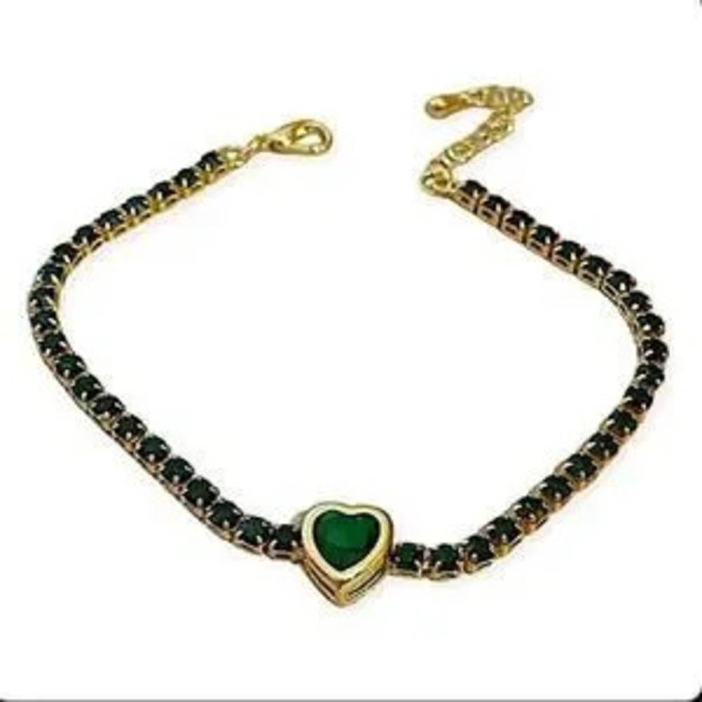 Gold Emerald Green Zircon Heart Bracelet